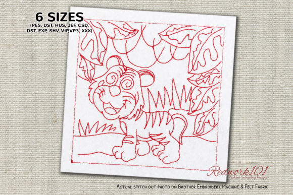 Baby Tiger Jungle Redwork Embroidery Review