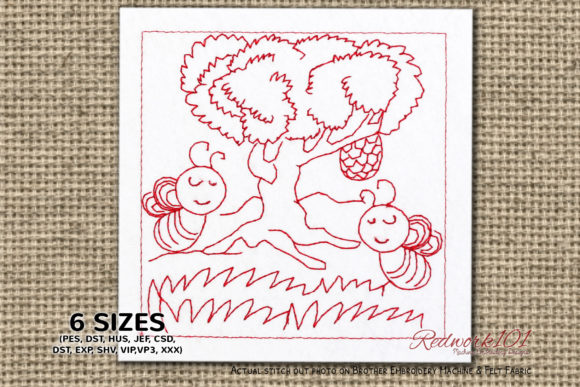 Bee with Tree Redwork Review