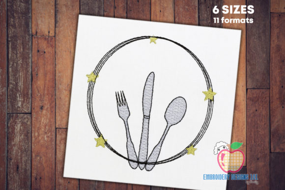 Cutlery Spoon Knife Fork Sketch Embroidery Review