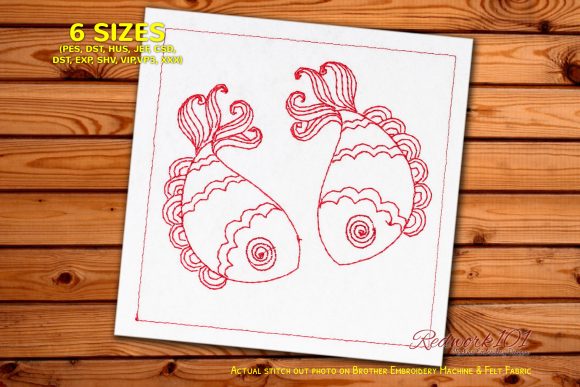 Pisces Fish Symbol Redwork Embroidery
