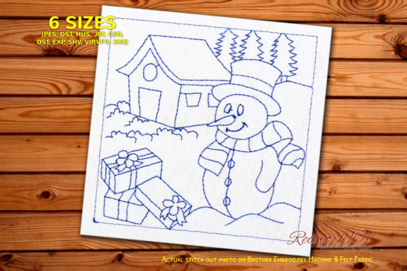 Snowman with Gifts Redwork Embroidery Review